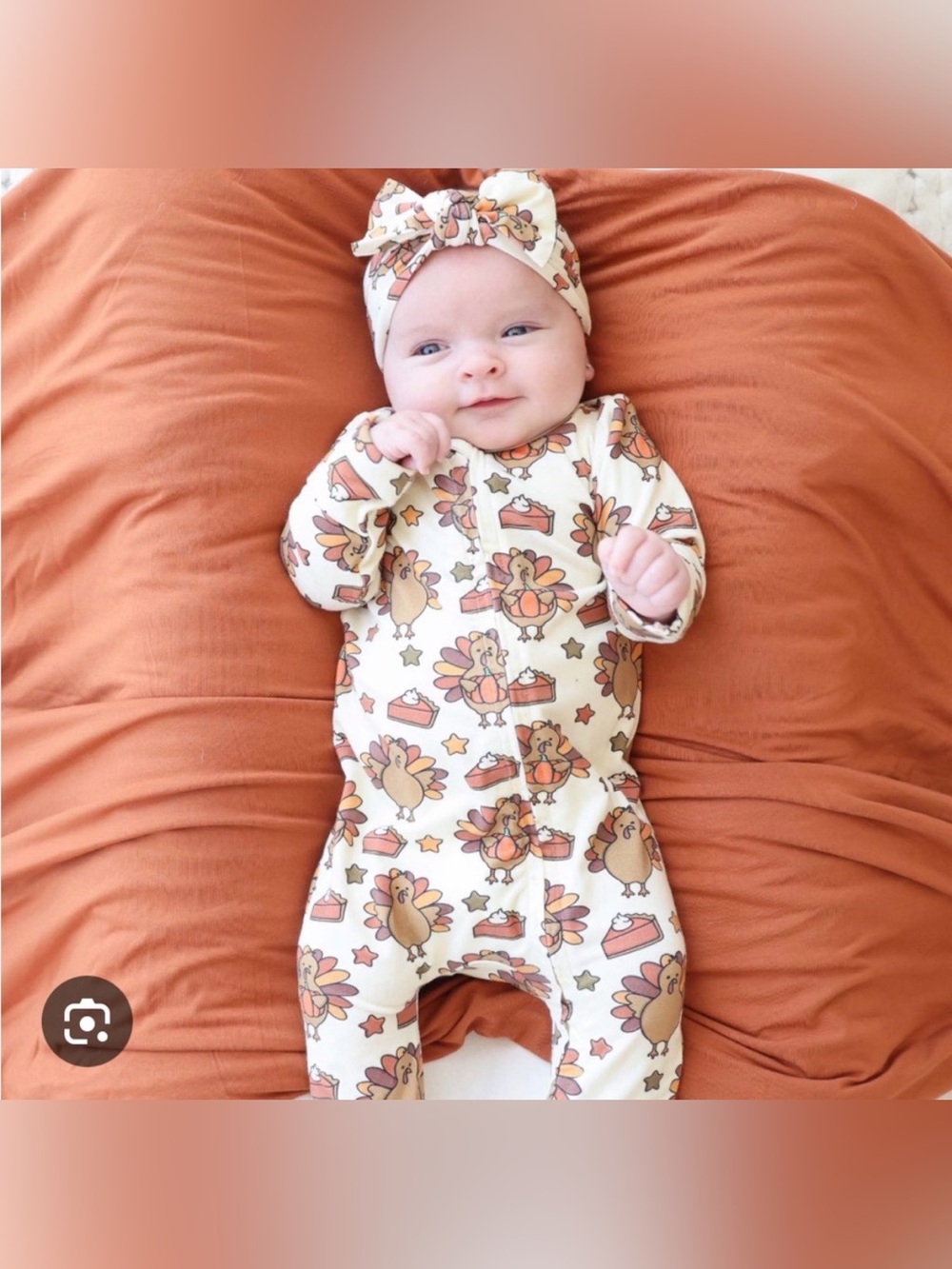 Caden Lane Turkey-Print Baby One-Piece Zippie Size 0-3m
